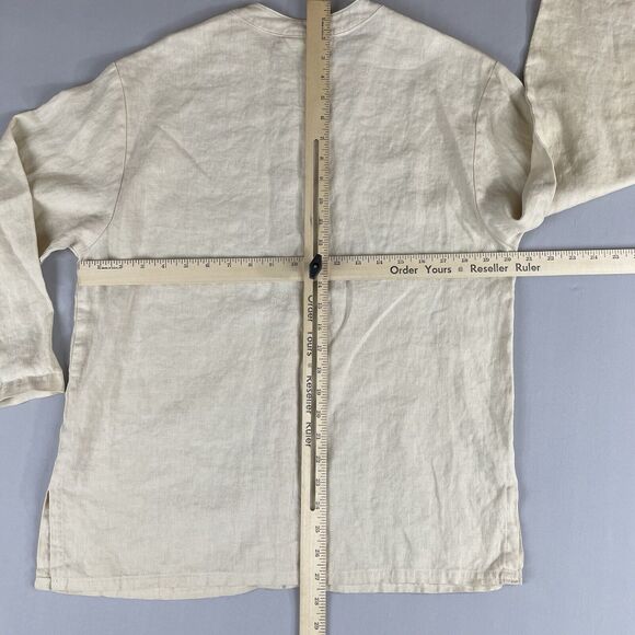 David Dart 100% Linen Button Closure Blouse Women's Size P Beige Pocket Vintage - Picture 12 of 12